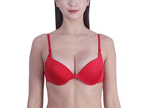 Image of Brachy Women's Polycotton Front Open Multi-Way Padded Underwired Extra Push-Up Bra (Red,34B)