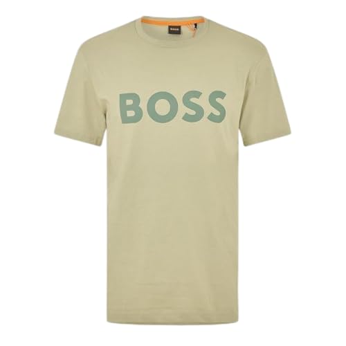 Image of BOSS Mens Thinking 1 T-Shirt Signature Logo Short Sleeve Open Green S