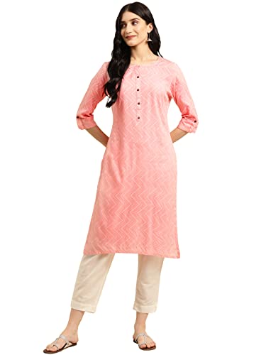 Image of rangita Pink Rayon Calf Length Printed Straight Kurti for Women | Kurta for Women