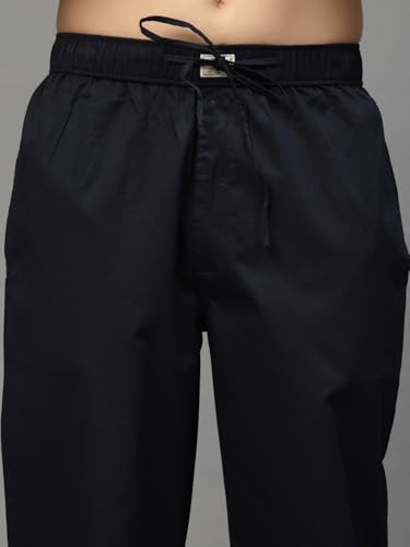 Image of Majestic Man Comfort Fit Solid Cotton Casual Lounge Pyjama with Elastic Waist, Drawstring & Zip Closure