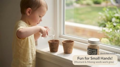 Image of Kids Pot-A-Plant Starter Pack (Kerala Coir) - 2 Biodegradable Coir Pots + 4 Cocopeat Netted Pellets (35mm) | Nature Activity Set for Children