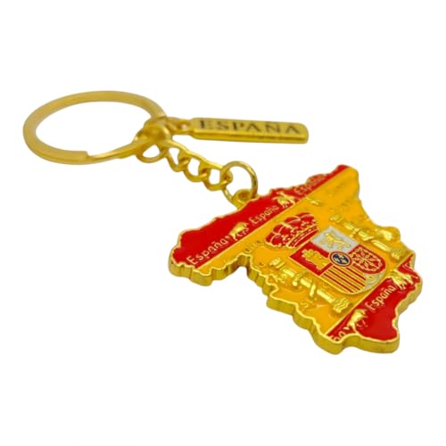 BDM Original Schlüsselanhänger von Spanien mit der Silhouette des Landes und der Nationalflagge für Damen und Herren.
