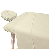 Atlas Natural Unbleached 3-Piece Massage & Spa CottonPoly Table Linen Set with Soil Release Finish, Large Flat Sheet, Quality Preferred by Professionals, 190 Thread Count Percale