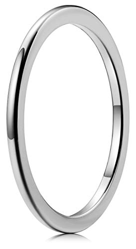 Bague titane et tungstène argenté poli 2mm anneau de mariage luxe