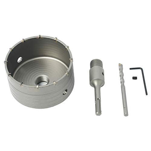 110mm SDS Plus Shank Masonry Hole Saw Cutter Wall Drill Bit Kit, Extension Shank Drill Bit Cutting Tools Pilot Bit with Wrench for Brick Concrete Cement Stone