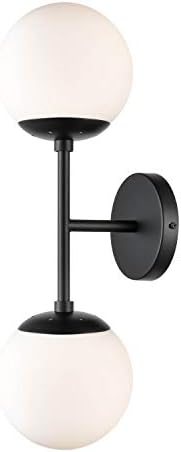 Light Society LS-W268-BK-WH Zeno Black and White Glass 2-Light Globe Wall Sconce, Mid Century Modern Retro Vintage Style
