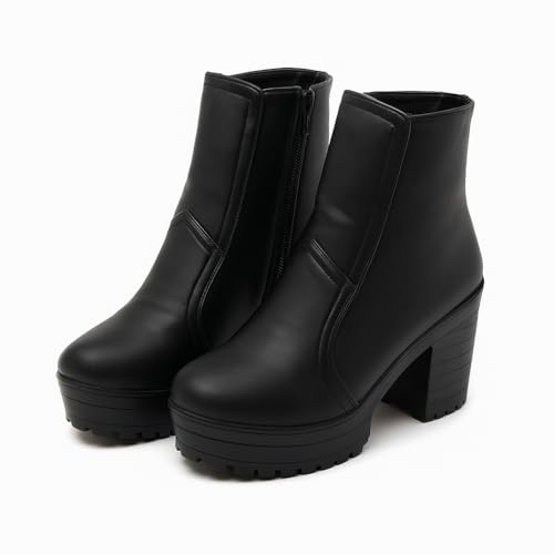 Image of Women's Chunky Heel Ankle Boots - Side Zip Short Booties || Non-Slip Sole, Comfortable Block Heel Fashion Boots