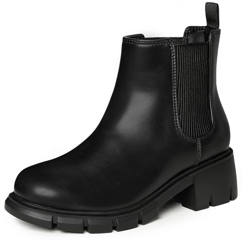 Dufannie Girls Ankle Boots Kids Chelsea Booties Slip on Lug Sole Low Heel Fall Boot for Little Big Kid - Main Image