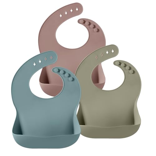 Image of PandaEar Set of 3 Silicone Baby Bibs, Waterproof Soft Adjustable Bibs for Babies Toddlers 10-72 Months