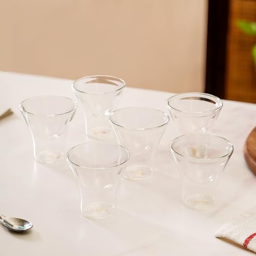Image of Nestasia Double Wall Shot Glass Set of 6 (100ml) | Dishwasher Safe, Transparent, Elegant Funnel-Shaped | Stylish Glasses for Whiskey, Liquor, Cocktails, Vodka, Tequila