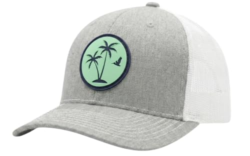 Image of LINDO Trucker Hat [ Palm Tree 2.0 Design ] for Men and Women: Mid Profile Cap with Breathable Mesh Back and Adjustable Snap