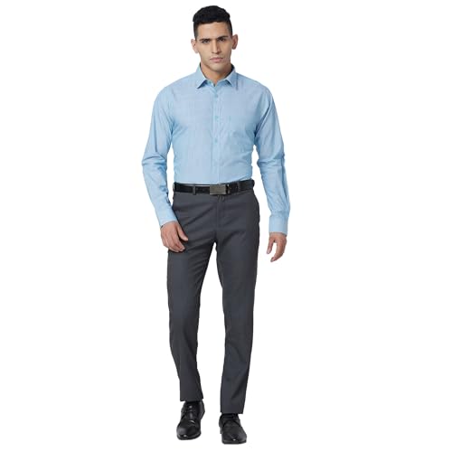 Image of Raymond Men's Slim Fit Pure Cotton Structure Pattern Semi Cutaway Collar Full Sleeve Formal Shirt