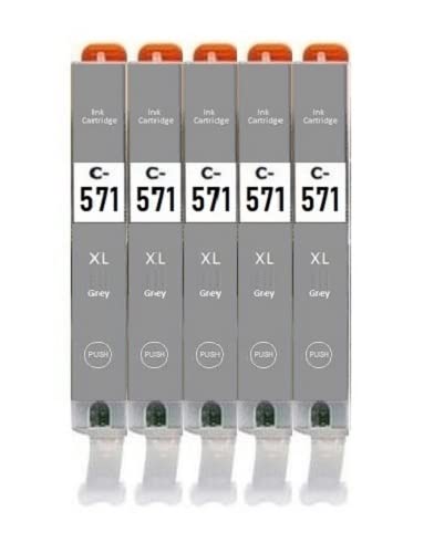 5 Cartuchos de Tinta Compatible con Canon CLI-581 XL Gris para Pixma TS5050 TS5051 TS5053 TS5055 TS6050 TS6051 TS6052 TS8050 TS8051 TS8052 TS8053 TS9050 TS9055...