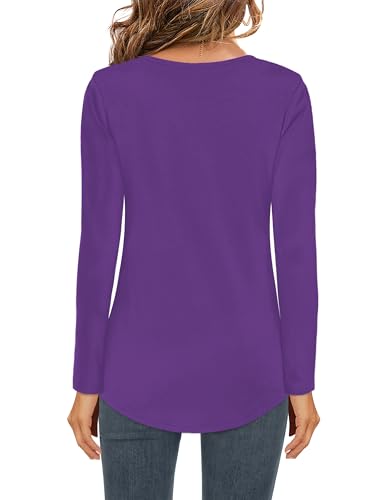 Image of Elesomo Womens T Shirts V Neck Summer Short /Long Sleeve Cotton Tops Tees
