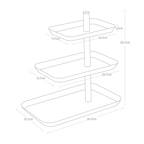 Yamazaki 4280 TOWER 3-stöckige Etagere, weiß, Stahl, minimalistisch, 24.7 x 15.7 x 25.7 cm