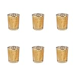6pcs Gold Glass Tea Light Holders - Votive Candle Holders Bulk for Weddings Events - Glass Votives for Wedding Centerpieces, Christmas, Thanksgiving - Candle Accessories Decor (6, Gold)