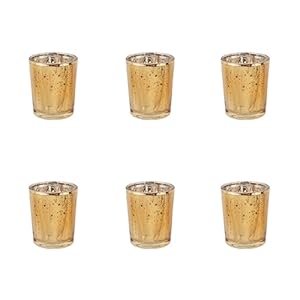 6pcs Gold Glass Tea Light Holders – Votive Candle Holders Bulk for Weddings Events – Glass Votives for Wedding Centerpieces, Christmas, Thanksgiving – Candle Accessories Decor (6, Gold)