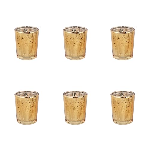 6pcs Gold Glass Tea Light Holders – Votive Candle Holders Bulk for Weddings Events – Glass Votives for Wedding Centerpieces, Christmas, Thanksgiving – Candle Accessories Decor (6, Gold)