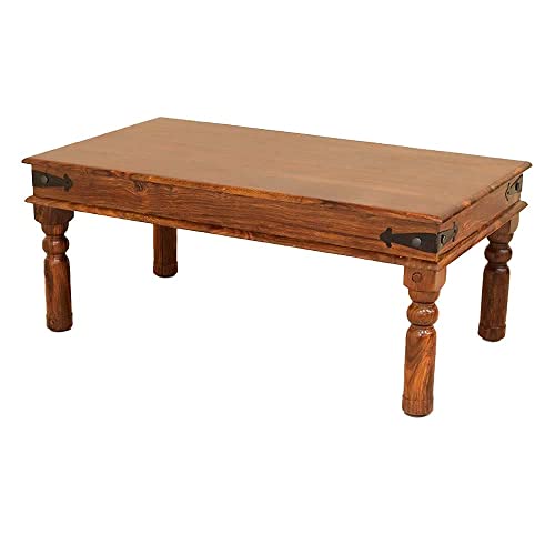 Image of Wooden Rectangle Center Coffee Table for Living Room | Sofa Centre Coffee Table for Home & Office | Sheesham Wood, Brown Finish