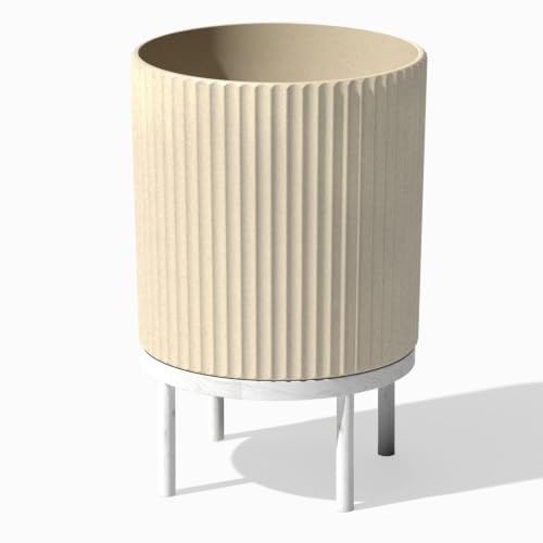 Image of Veradek Demi Series Raised Planter - Round Planter with Stand | Made From a Durable Plastic-Stone Composite & Comes With Wooden Stand. Modern Porch /Patio Decor