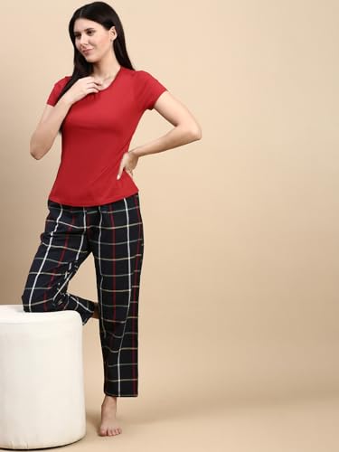 Image of KRYPTIC Women's 100% Pure Cotton Woven Pyjama | Mid Rise Relaxed Fit Full Length Nightwear Pant with Elasticated Drawstring Waistband & Side Pocket | Comfortable Lounge, Sleepwear & Casual Bottom Wear