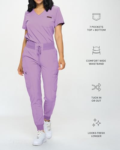 Image of Monarch Uniforms Slim Fit Stretchy Scrubs Women's Jogger Scrub Set Slim Jogger Scrubs with Tuck-In Top for Women