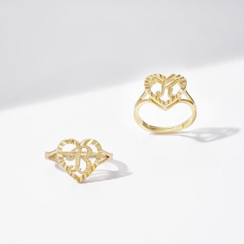 KELORIS PATH Heart Initial Ring for Women, 14K Gold Plated Ring, Letter H by KELORIS PATH - Used condition - Image 6