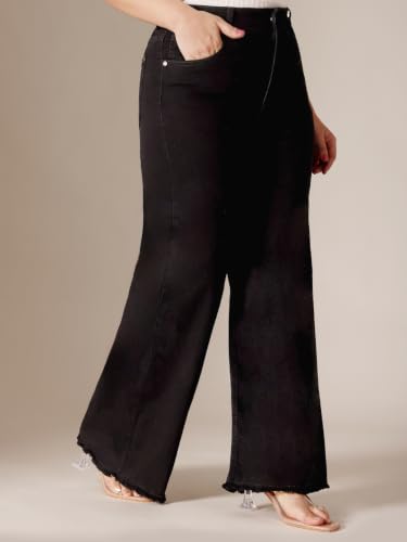 Image of Miss Chase A+ Women's Wide-Leg Mid Rise Regular Length Blast Effect Denim Jeans