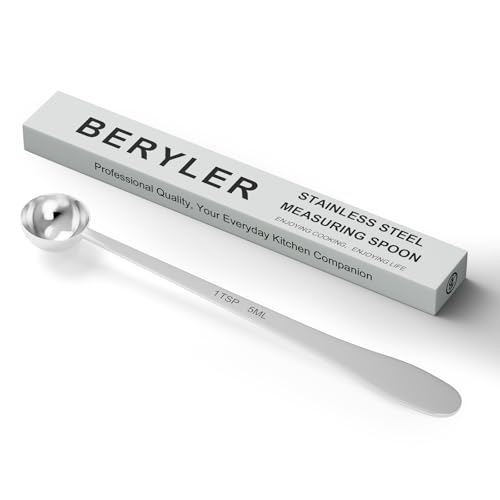 BERYLER 1PCS 1 Teaspoon(1tsp, 1/3tbsp, 5 ml) Single Measuring Spoon, Extra-long Handle Individual Measure Scoop, Stainless Steel Spoons Only