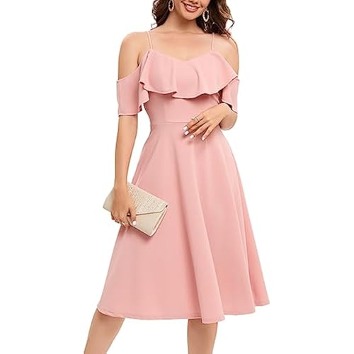 Bbonlinedress Womens Off The Shoulder Cocktail Dress, Formal Wedding Guest Prom Party Homecoming Graduation A-line Midi Dress