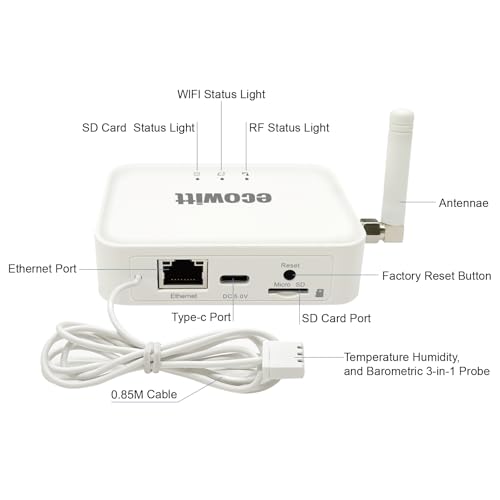 Image of Ecowitt GW3000 Wi-Fi & Ethernet Weather Station Gateway, with Built-in Temperature, Humidity and Barometric Sensors with SD Card Port,433 MHz