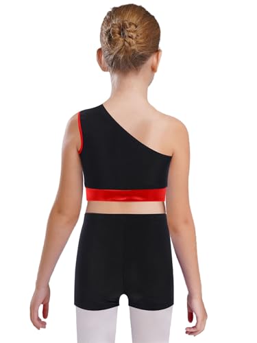Kids Girls Piece Gymnastics Dance Outfit One Shoulder Sleeveless Sparkle Crop Top And Shorts Set2