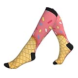Jendfert Pink Ice Cream Illustration Tight Fitting Women'S Men'S Knee High Running Socks