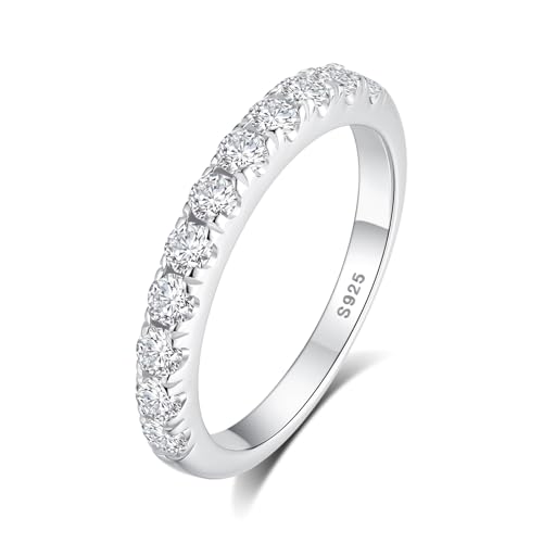 Moissanite Wedding Band Ring, 3mm Wdith Half Eternity Band Moissanite D Color VVS1 Simulated Diamond Rings 925 Sterling Silver Prong Setting, Anniversary and Bridal Gift for Women Wife, All Size
