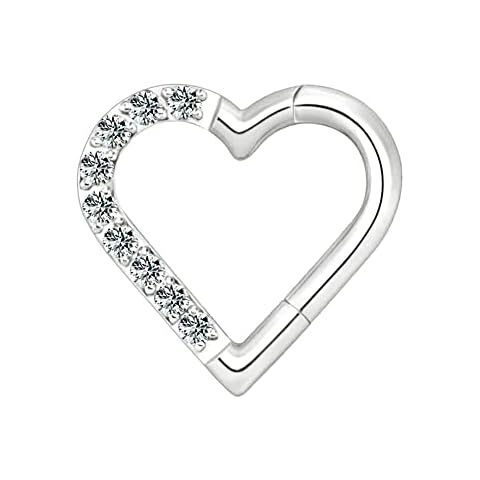 MeiziQL 16G Daith Earrings for Women G23 Titanium Heart Cartilage Tragus Helix Piercing Hoop Hypoallergenic Body Piercing Jewelry Women Men (CZ Heart-Silver-8mm) Cover