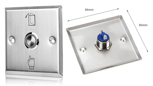 Rubik Door Exit Push Button Control Switch Stainless Steel Panel Input DC12V Output NO/COM for Access Control Door Release and Electronic Locks - Silver