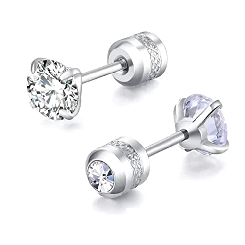 TOLOWOBK Silber Ohrstecker für Frauen, 1 Paar Cubic Zirconia Edelstahl Hypoallergene Ohrringe Set kleine Schläfer Ohrstecker mit klaren 5A Kubisches Oxid 4mm Universal Cover