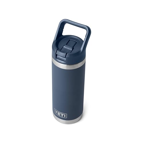 Image of YETI Rambler 18 oz Bottle, Vacuum Insulated, Stainless Steel with Straw Cap, Navy