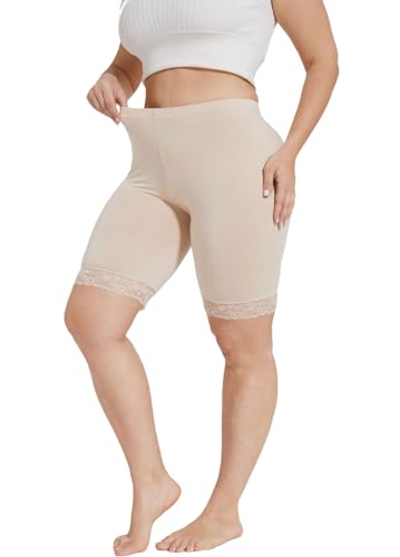 Image of Plus Size Slip Shorts for Women Soft Modal Short Leggings Lace Shorts Under Dresses Mid Thigh Leggings Pants