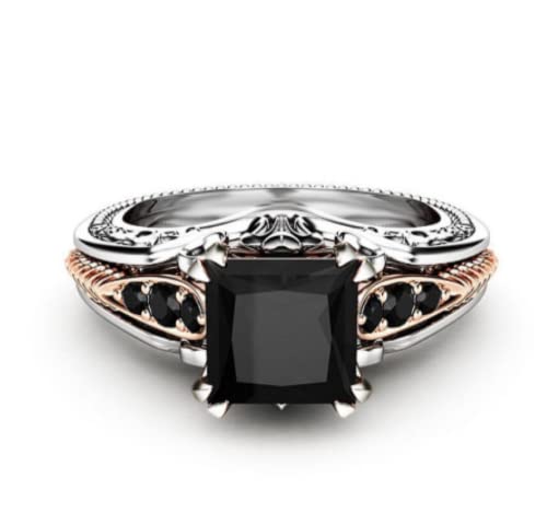 925 Sterling Silver Natural Gradient Square Zircon Ring Black Agate Black Square Diamond Princess Ring Engagement Ring Women's Size 6-102
