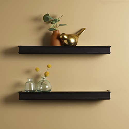 Melannco Modern Traditional Floating Wall Shelves For Bedroom, Living Room, Nursery, Office, Set Of 2, 20 Inch, Black Finish #TOP4