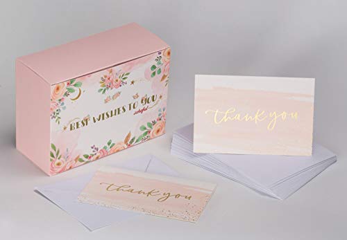 Thank You Cards-48 Bulk Blank Gold Foil&Watercolor Bulk Box Set With Elegant Floral Envelopes &Stickers For Wedding, Baby Shower, Bridal Shower, Business, Anniversary, Funeral -4" X 6" #TOP6