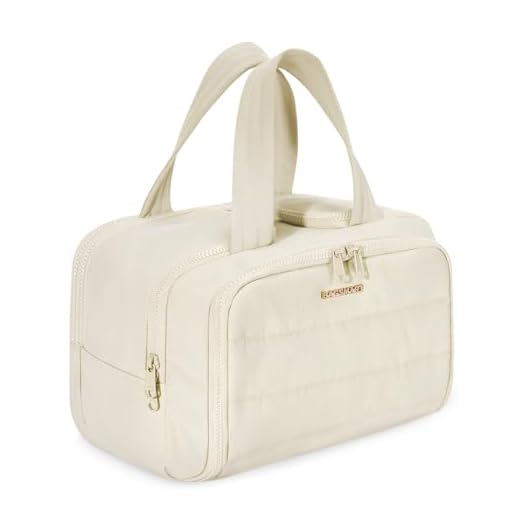 BAGSMART Travel Toiletry Bag, Crush Toiletry Bag for Women, Wide-open Puffy Toiletry Bags for Traveling, Large Travel Cosmetic Makeup Bag Organizer for Accessories,Toiletrie, Beige