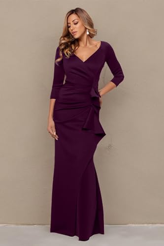 Xscape Women's Long 3/4 Sleeve V-Neck Side Ruched Gown (Reg and Petite)4