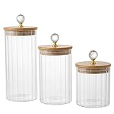 Kit 3 Potes de Vidro Canelado Hermético com Tampa de Bambu – Porta Mantimentos e Condimentos para Cozinha