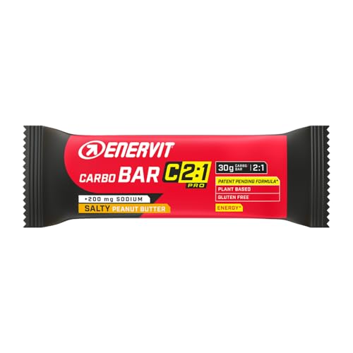 Enervit Carbo Bar C2:1PRO Salty Peanut Butter, Barritas Energéticas, 30g de Carbohidratos, Sabor Mantequilla de Maní, para Resistencia, +50% de Carbohidratos Absorbidos, Sin Gluten, 30 Barritas de 45g