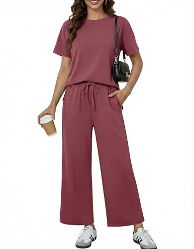 PINSPARK Two Piece Lounge Set for Women Soft Breathable Wide