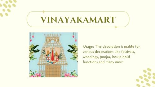 Image of Light Blue Background with a Temple Tower, a Sacred Red Namam, Lord Venkateswara and Padmavathi Holding Hands Decoration Cloth 8x8 Feet | varalaxmi Pooja Decoration Backdrop | Pooja Backdrop Cloth