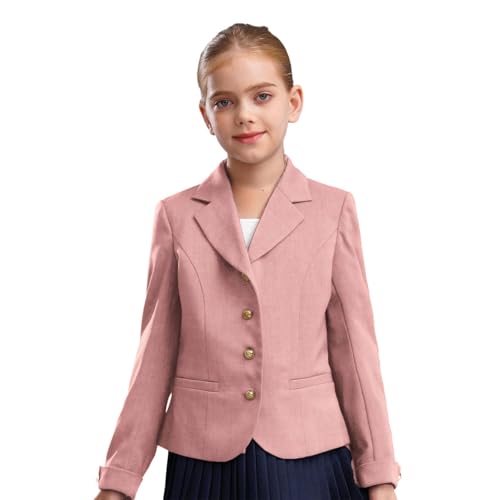 YiZYiF Girls Formal Dress Tops Long Sleeve Blazer Jacket Solid Color Lapel Suit Outerwear School Uniform2