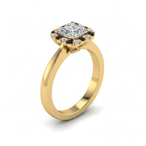 Image of Choose Your Gemstone Floating Halo Diamond CZ Ring Yellow Gold Plated Princess Shape Halo Engagement Rings Everyday Jewelry Wedding Jewelry Handmade Gifts for Wife US Size 4 to 12